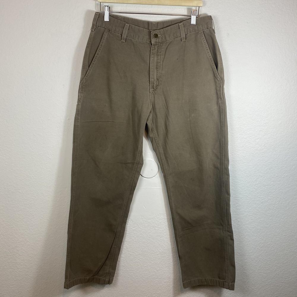 Carhartt Men's 34x30 Work Pants Tan Pockets Straight Leg Carpenter